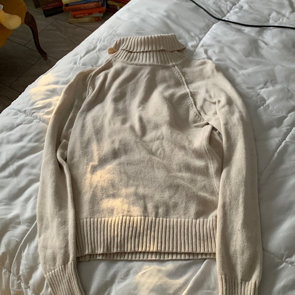 Cream Beige Turtleneck Sweater 100% Cotton Lightweight Sweater for Spring & Fall - Picture 2 of 4